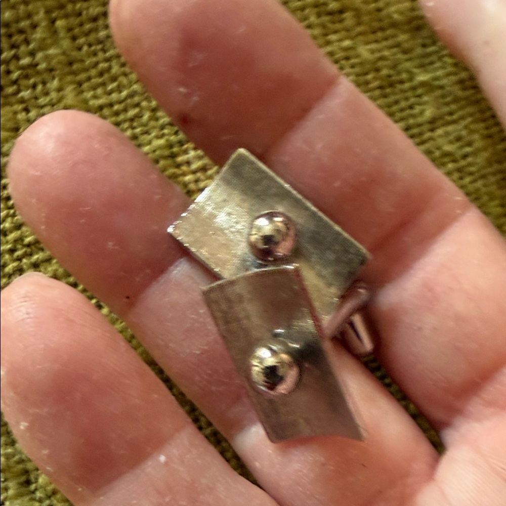 Silver Rectangular Men’s Cufflinks with Polished … - image 4